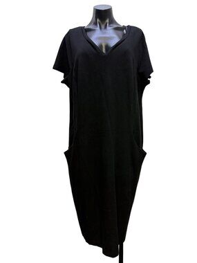 Lafayette 148 Black V-Neck Midi Dress With Pockets Size 20